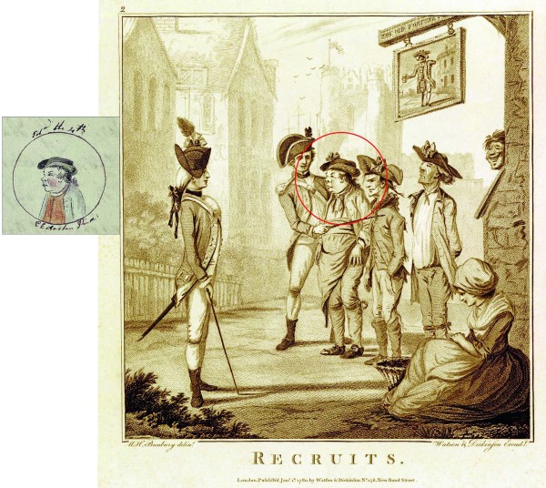 Cassandra’s sketch of “Edward the 4th” from The History of England next to Henry W. Bunbury's Recruits