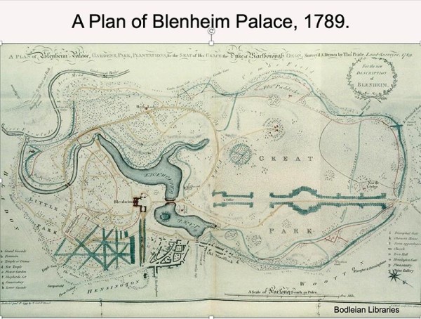 1789 Map of Blenheim Palace showing gardens